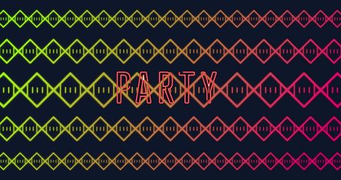 Neon party sign with geometric patterns