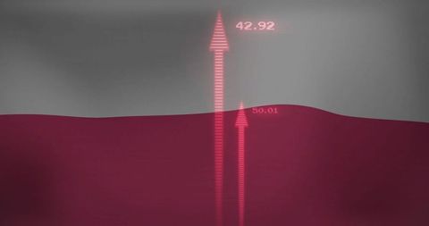 Infographic with rising arrows and numeric data points