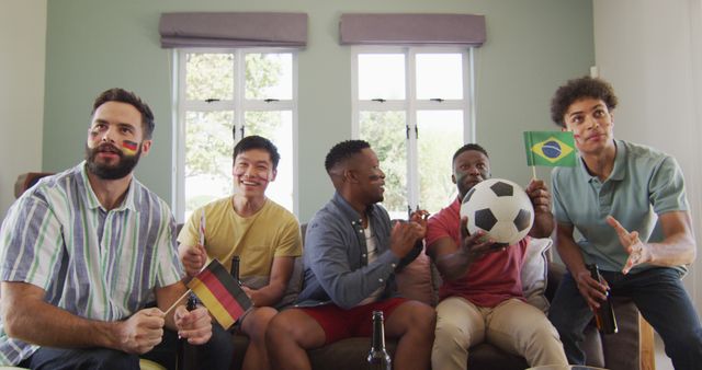 Diverse Group of Friends Watching Soccer Match and Cheering at Home - Download Free Stock Images Pikwizard.com