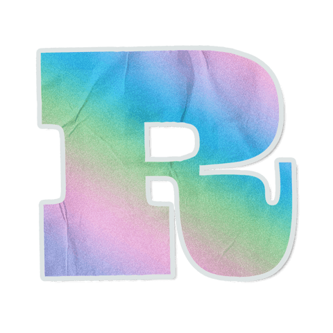 Transparent pastel watercolor letter r sticker with die-cut outline shadow textured decal
