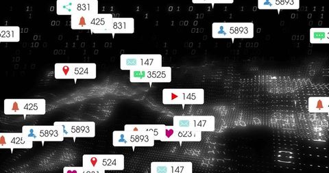 Futuristic Social Media Notifications in Digital Network Grid