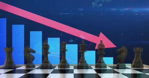 Business strategy failures: chess concept with declining graph