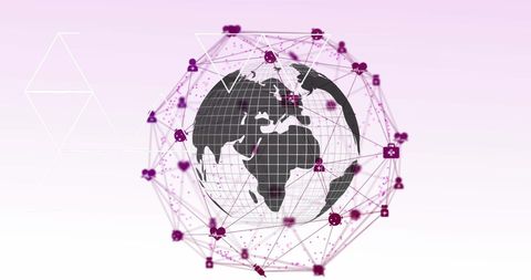 Global Digital Network with Spinning Earth and Icons
