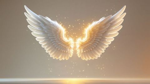 Glowing angel wings with ethereal light in fantasy setting