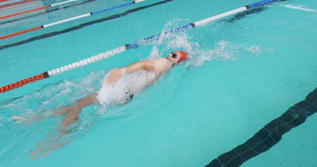 Male Swimmer Practicing Backstroke Swim in Pool - Download Free Stock Images Pikwizard.com