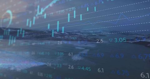 Candlestick Chart Over Blue Seascape Illustrates Market Trends