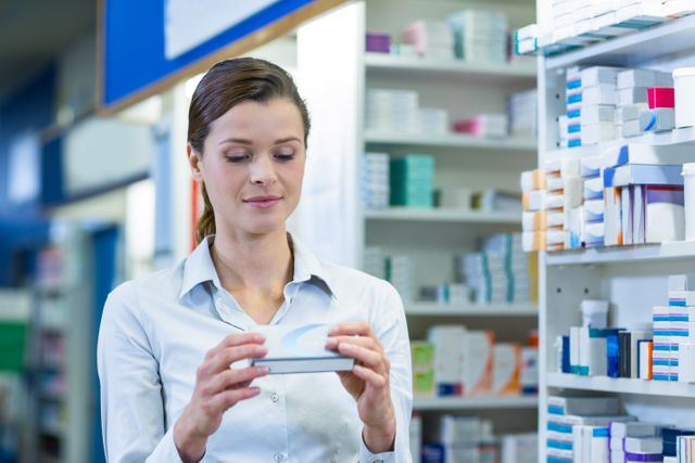 Pharmacist Checking Medicine Box in Pharmacy - Download Free Stock Photos Pikwizard.com