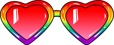 Colorful heart shaped rainbow sunglasses on transparent background