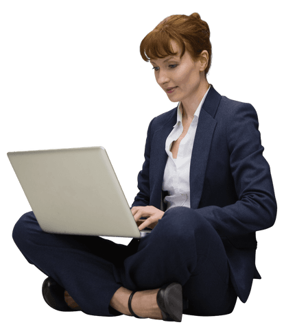 focused businesswoman sitting cross-legged with transparent laptop - Download Free Stock Videos Pikwizard.com