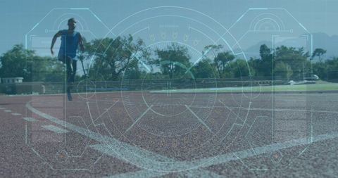 Digital Overlay of Data on African American Para Athlete Running Track - Download Free Stock Images Pikwizard.com