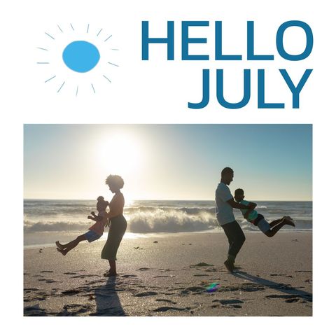 Family Enjoying Summer Beach Vacation with July Greetings - Download Free Stock Templates Pikwizard.com