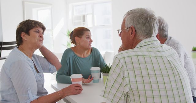 Elderly Friends Enjoying Coffee Together in Bright Living Room - Download Free Stock Images Pikwizard.com