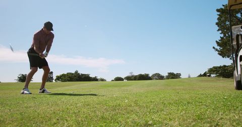 Caucasian Male Golfer Swinging on Verdant Golf Course - Download Free Stock Images Pikwizard.com