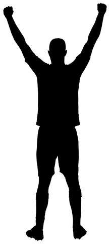 Silhouette of sportsman celebrating with raised hands on transparent background