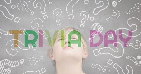 Trivia Day Concept with Curious Child and Question Marks - Download Free Stock Images Pikwizard.com