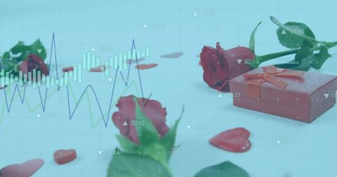 Romantic gift box with roses and chart overlay