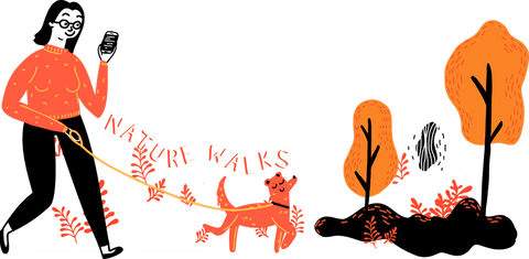 Woman Enjoying Nature Walk with Dog on Transparent Background