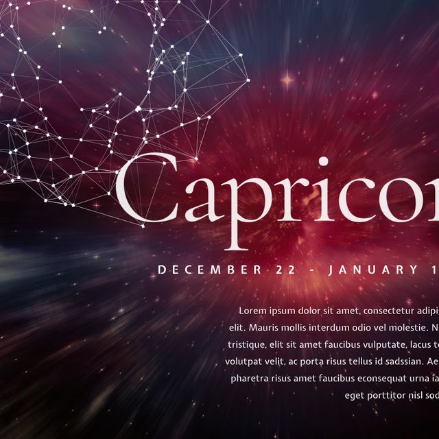 Design features Capricorn symbol with cosmic background, conveying mystery and insights. Perfect for astrology services, horoscope applications, or event invitations during Capricorn season. This visual theme attracts those interested in celestial events and zodiac insights.