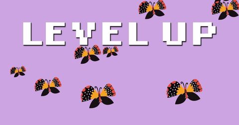 Level up with butterfly motif on pink background