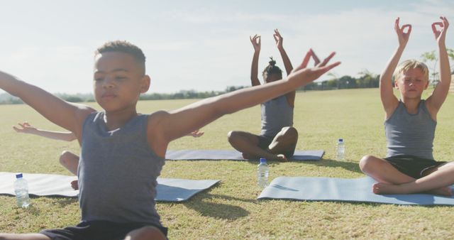 Kids Practicing Outdoor Yoga in a Park During Sunny Day - Download Free Stock Images Pikwizard.com