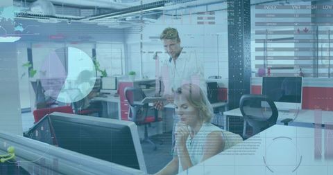 Digital Interface with Business Team in Modern Office