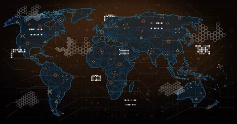 Futuristic Global Technology Map with Data Interface