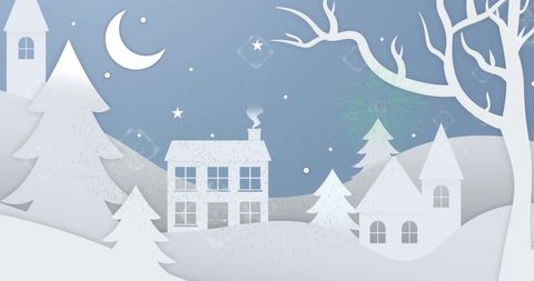 Winter Wonderland with Charming Snowy Houses and Trees