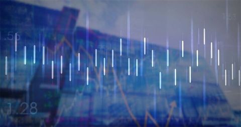 Futuristic financial trading concept with graphical overlays