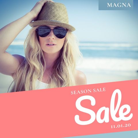 Summer Sale Advertisement with Fashionable Woman at Beach
