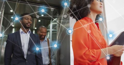 Modern Office Environment with Digital Data Overlay