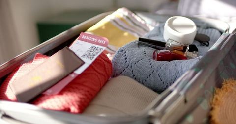Ready for adventure: neatly packed travel essentials in suitcase