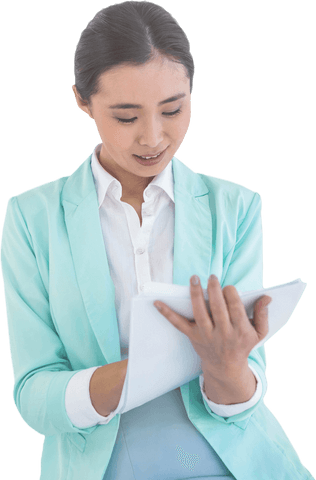 Transparent Attentive Businesswoman Reviewing Notes