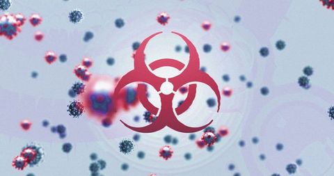 Biohazard Symbol with Virus Particles on Digital Background - Download Free Stock Images Pikwizard.com
