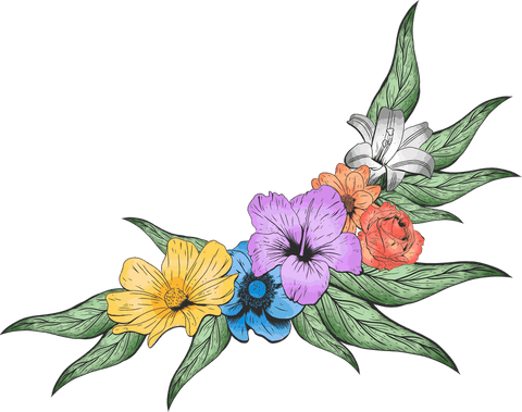Vibrant Floral Swag with Green Leaves on Transparent Background