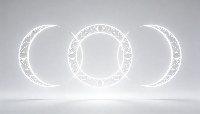 Glowing Triple Moon Filigree Emblem Minimalist Lunar Crescent and Full Circle Design