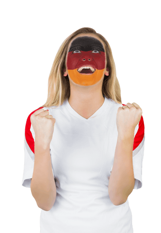 Excited German Sports Fan with Face Paint Celebrating Victory Transparent