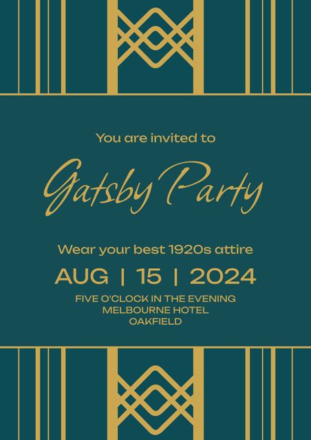 Art Deco Party Invitation in Gold and Teal for Roaring Twenties Theme - Download Free Stock Videos Pikwizard.com