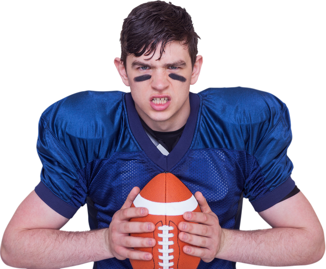 Transparent Determined American Football Player with Face Paint Holding Ball in Blue Jersey - Download Free Stock Videos Pikwizard.com