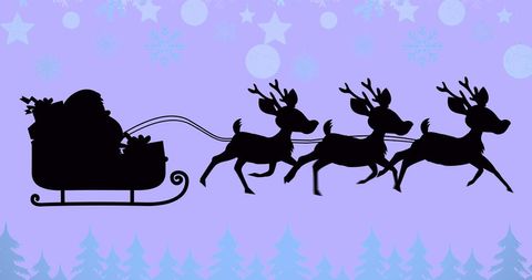 Santa En Route with Reindeers on a Holiday Starry Night