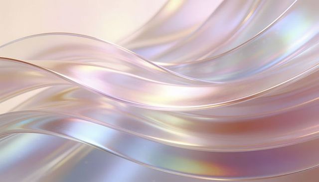Flowing pearlescent ribbons on pastel iridescent background for luxury abstract design