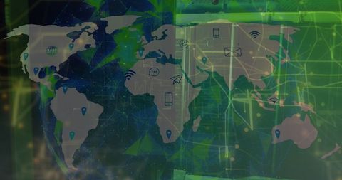 Global network connectivity on virtual world map overlay