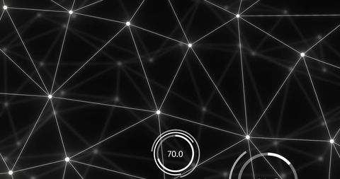 Digital network with glowing nodes on black