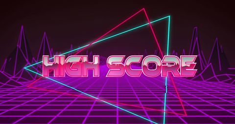 Retro Futuristic High Score Overlay with Digital Mountains - Download Free Stock Images Pikwizard.com