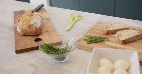 Rustic Bread and Chives in Modern Kitchen