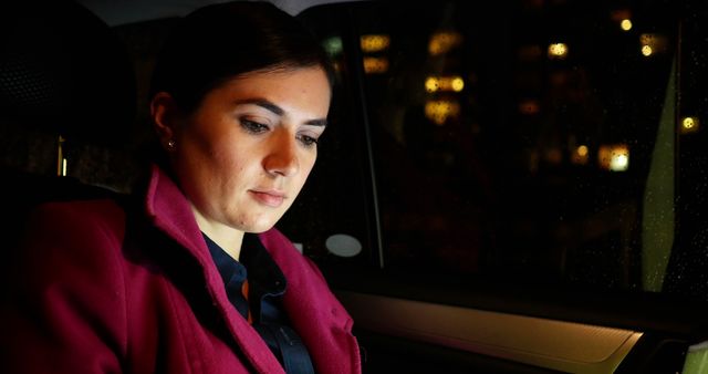 Businesswoman Working at Night in Car - Download Free Stock Images Pikwizard.com