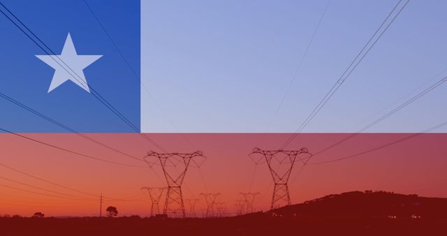 Chilean Flag Over Power Lines at Sunset - Download Free Stock Images Pikwizard.com