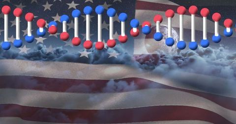 DNA Overlay on American Flag with Clouds in Background - Download Free Stock Images Pikwizard.com