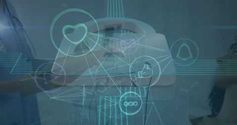 Global healthcare network futuristic interface overlay