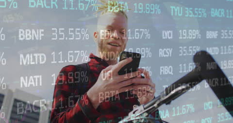 Joyful Man Interacting with Digital Financial Data