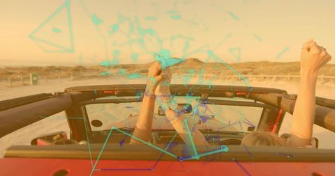 Joyful Road Trip in Red Convertible by Scenic Coastal Highway